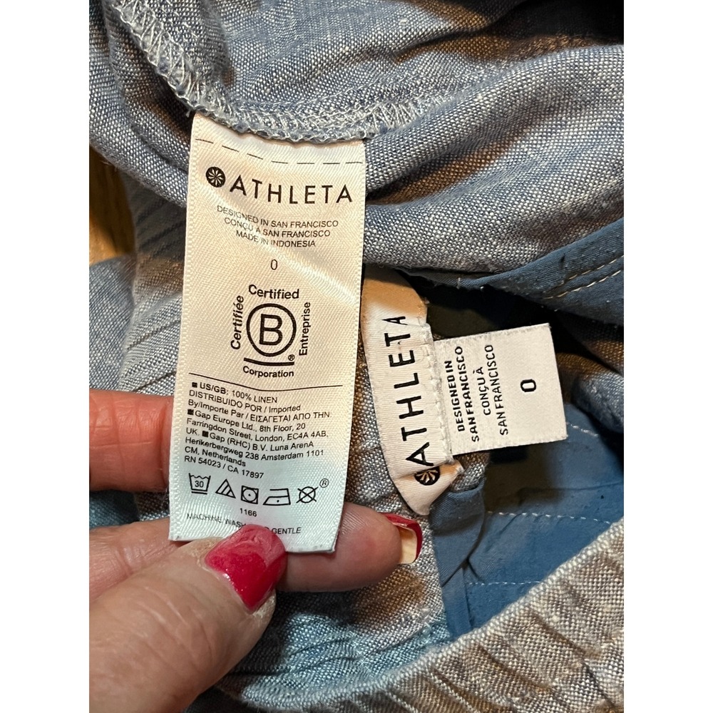 Athleta Linen Pants Women Size 0 Blue Wide Leg Elastic Waist Drawstring Pull On - Picture 9 of 12